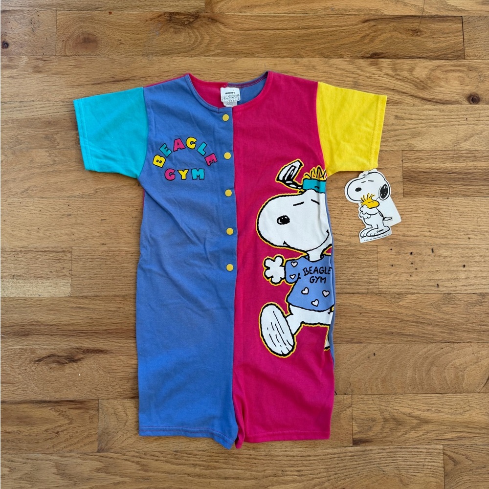 Buster Brown Snoopy Romper with Yellow and White Accents
